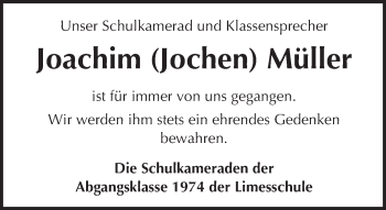 Traueranzeige von Joachim Müller von  Kreisanzeiger