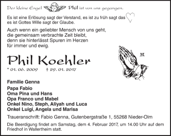 Traueranzeige von Phil Koehler von Trauerportal Rhein Main Presse
