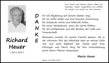 Traueranzeige von Richard Heuer von Trauerportal Rhein Main Presse