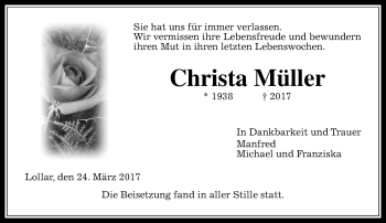 Traueranzeige von Christa Müller von  Gießener Anzeiger