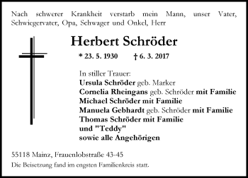 Traueranzeige von Herbert Schröder von Trauerportal Rhein Main Presse