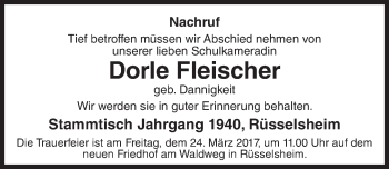 Traueranzeige von Dorle Fleischer von Trauerportal Rhein Main Presse