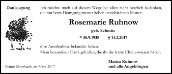 Traueranzeige von Rosemarie Ruhnow von Trauerportal Rhein Main Presse