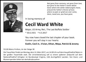Traueranzeige von Cecil Ward White von Trauerportal Rhein Main Presse