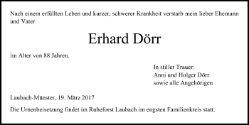 Traueranzeige von Erhard Dörr von  Gießener Anzeiger