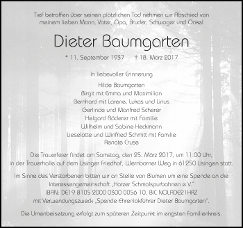 Traueranzeige von Dieter Boumgorten von  Usinger Anzeiger
