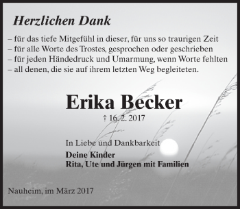 Traueranzeige von Erika Becker von Trauerportal Rhein Main Presse