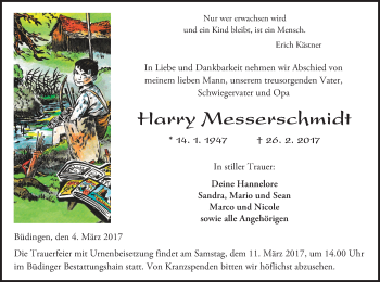 Traueranzeige von Harry Messerschmidt von  Kreisanzeiger