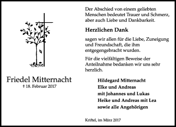 Traueranzeige von Friedel Mitternacht von Trauerportal Rhein Main Presse
