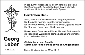 Traueranzeige von Georg Leber von Trauerportal Rhein Main Presse