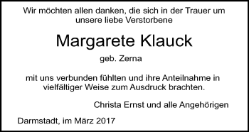 Traueranzeige von Margarete Klauck von Trauerportal Echo Online