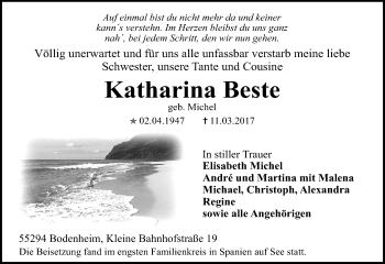 Traueranzeige von Katharina Beste von Trauerportal Rhein Main Presse