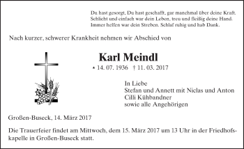 Traueranzeige von Karl Meindl von  Gießener Anzeiger