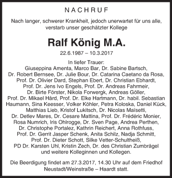 Traueranzeige von Ralf König von Trauerportal Echo Online