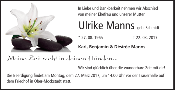 Traueranzeige von Ulrike Manns von  Kreisanzeiger