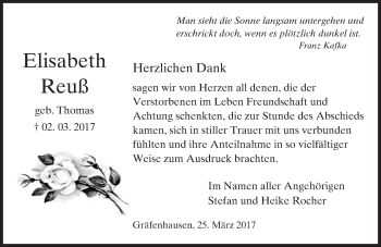 Traueranzeige von Elisabeth Reuß von Trauerportal Echo Online