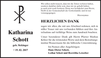 Traueranzeige von Katharina Schott von Trauerportal Rhein Main Presse