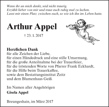 Traueranzeige von Arthur Appel von  Kreisanzeiger
