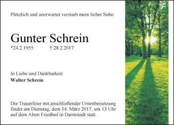 Traueranzeige von Gunter Schrein von Trauerportal Echo Online