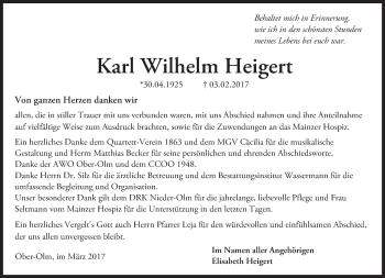 Traueranzeige von Karl Wilhelm Heigert von Trauerportal Rhein Main Presse