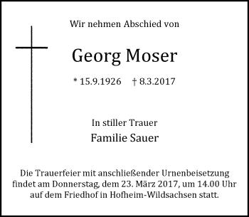 Traueranzeige von Georg Moser von Trauerportal Rhein Main Presse