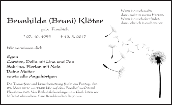 Traueranzeige von Brunhilde Klöter von Trauerportal Rhein Main Presse