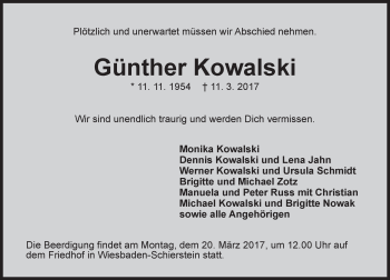 Traueranzeige von Günther Kowalski von Trauerportal Rhein Main Presse