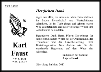 Traueranzeige von Karl Faust von VRM Trauer