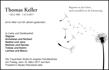 Traueranzeige von Thomas Keller von Trauerportal Echo Online