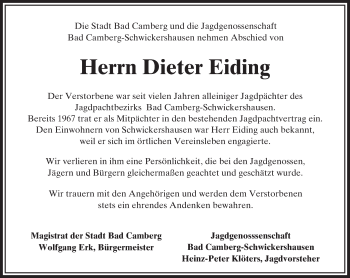 Traueranzeige von Dieter Eiding von  Camberger Anzeiger