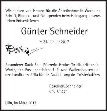 Traueranzeige von Günter Schneider von  Kreisanzeiger
