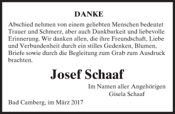 Traueranzeige von Josef Schaaf von  Camberger Anzeiger