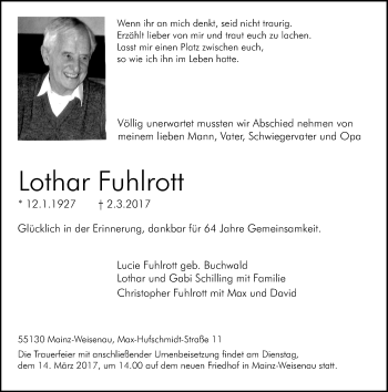 Traueranzeige von Lothar Fuhlrott von Trauerportal Rhein Main Presse