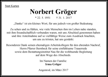 Traueranzeige von Norbert Gröger von VRM Trauer