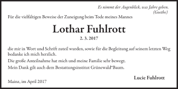 Traueranzeige von Lothar Fuhlrott von Trauerportal Rhein Main Presse