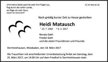 Traueranzeige von Heidi Matausch von  Gießener Anzeiger Traueranzeige von Heidi Matausch von  Gießener Anzeiger