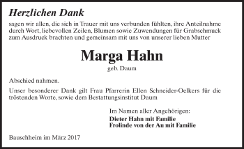 Traueranzeige von Marga Hahn von Trauerportal Rhein Main Presse