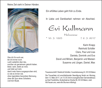 Traueranzeige von Evi Kullmann von Trauerportal Rhein Main Presse