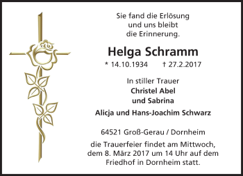 Traueranzeige von Helga Schramm von Trauerportal Echo Online