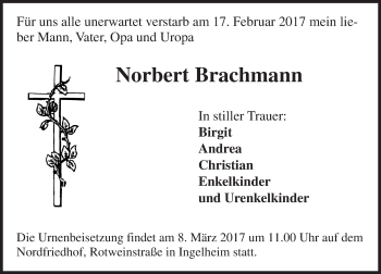 Traueranzeige von Norbert Brachmann von Trauerportal Rhein Main Presse