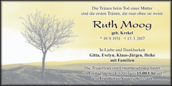 Traueranzeige von Ruth Moog von  Camberger Anzeiger