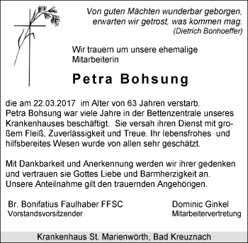 Traueranzeige von Petra Bohsung von Trauerportal Rhein Main Presse