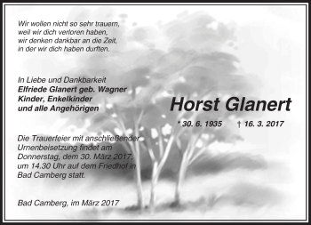 Traueranzeige von Horst Glanert von  Camberger Anzeiger