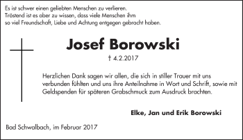 Traueranzeige von Josef Borowski von Trauerportal Rhein Main Presse