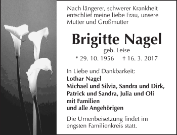 Traueranzeige von Brigitte Nagel von  Kreisanzeiger