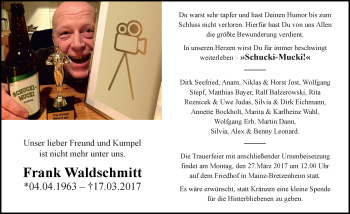 Traueranzeige von Frank Waldschmitt von Trauerportal Rhein Main Presse