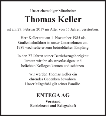 Traueranzeige von Thomas Keller von Trauerportal Echo Online