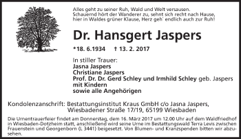 Traueranzeige von Hansgert Jaspers von Trauerportal Rhein Main Presse Traueranzeige von Hansgert Jaspers von Trauerportal Rhein Main Presse