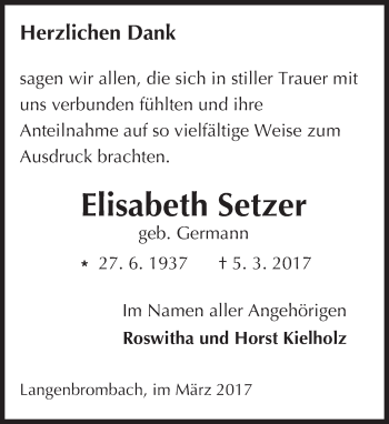 Traueranzeige von Elisabeth Setzer von Trauerportal Echo Online