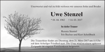 Traueranzeige von Uwe Stenzel von Trauerportal Echo Online